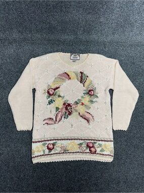Vintage 90s Christmas sweater grandmacore embellished winter floral feminine